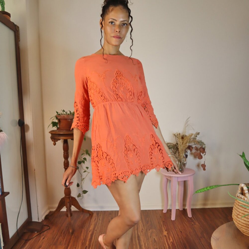 Gianni Bini Orange Floral Cut Out Mini Dress